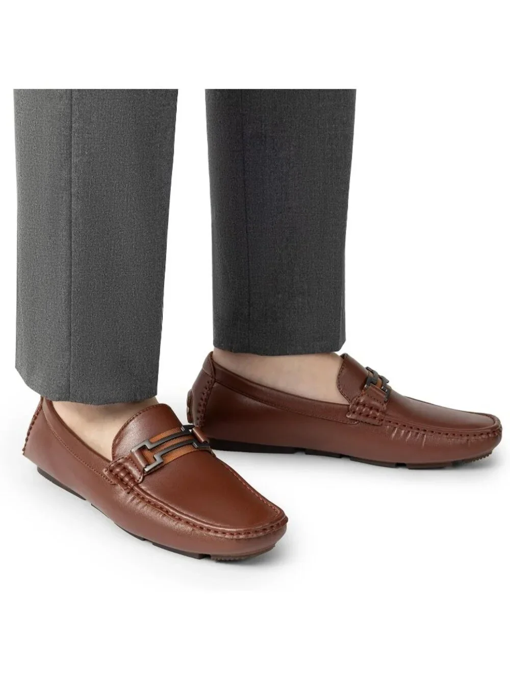 Men's Brown Faux Leather Loafers Slip On Flexible and Comfort Moccasins Shoes